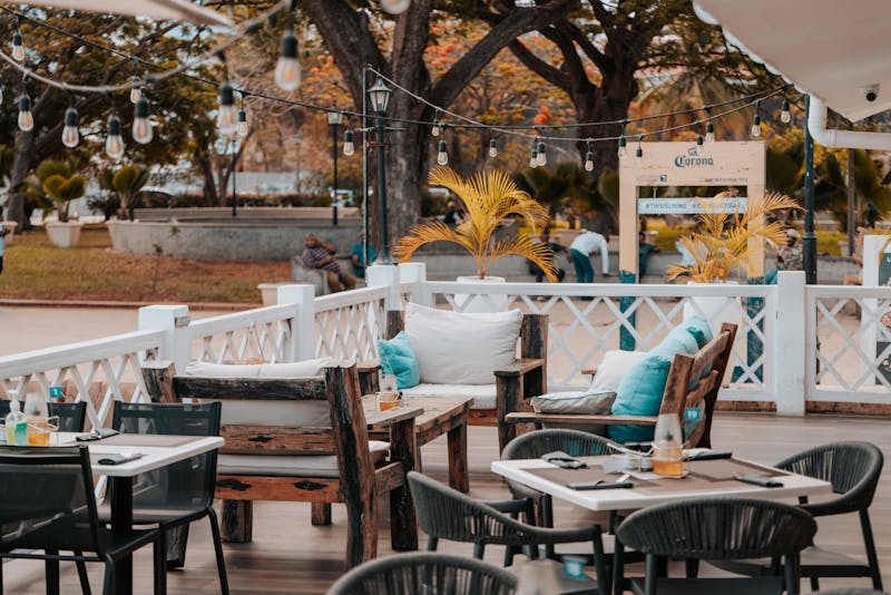 Via 313 outdoor patio seating area in Austin
