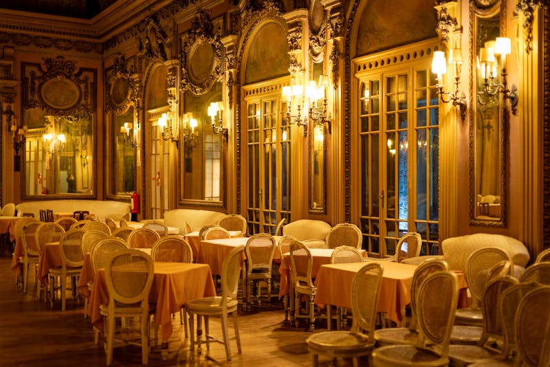 Via 313 main dining room with ambient lighting